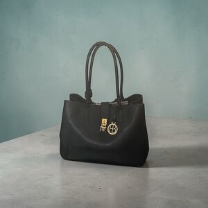 Henri Bendel W. 57th Day Tote Bag Black Saffiano Leather Turnlock Shoulder Bag